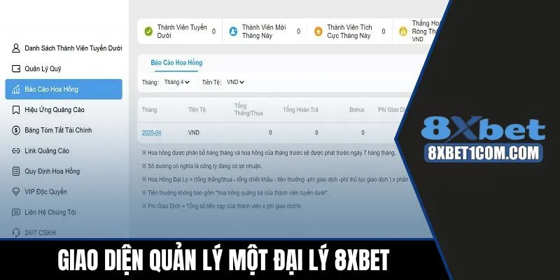 Giao diện quản lý một đại lý 8xbet